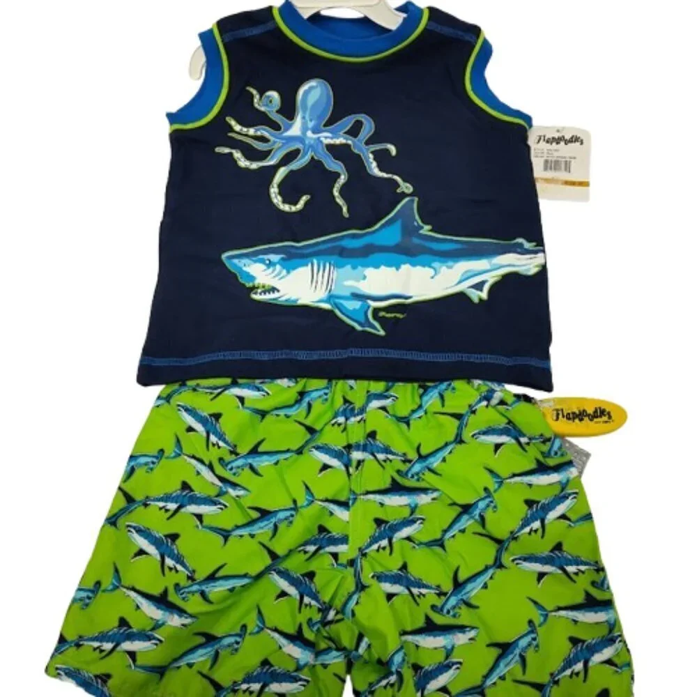 Flapdoodles Swim Set - 2 Separate Pieces Combined Trunk and Shirt Boys 3T NWT
